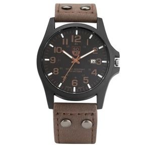 SOKI Men's Brown and Black Leather Quartz Watch - Refined Contrast